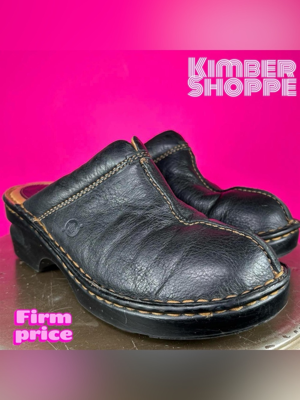 Born Black Pebbled Leather Mule Clog US 6 EU 36-37 (23cm)